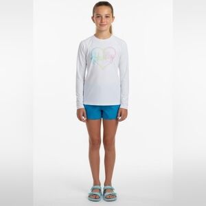 Hurley Girls Youth White UPF 50 Long Sleeve Swim Shirt Pastel Heart